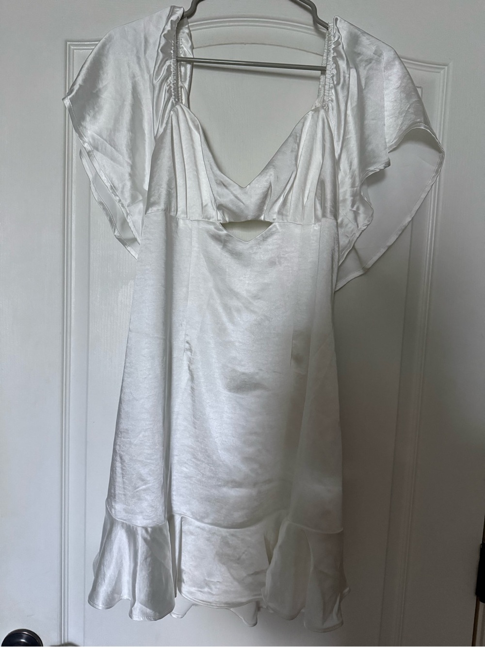 White Satin Flutter Sleeve Dress
